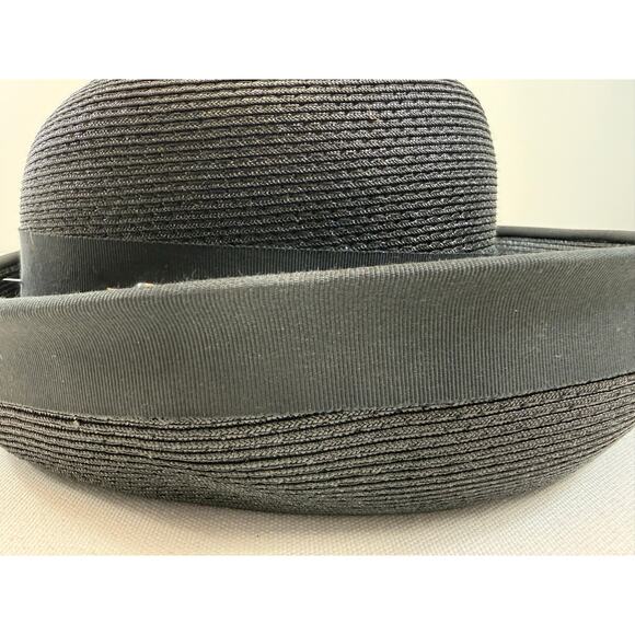 Vintage Union Made Black Tilt Cocktail Hat with Bow Original Hat Pin 8” Diameter main image 6